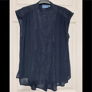 Simply Vera Vera Wang blue sheer lace blouse sz M